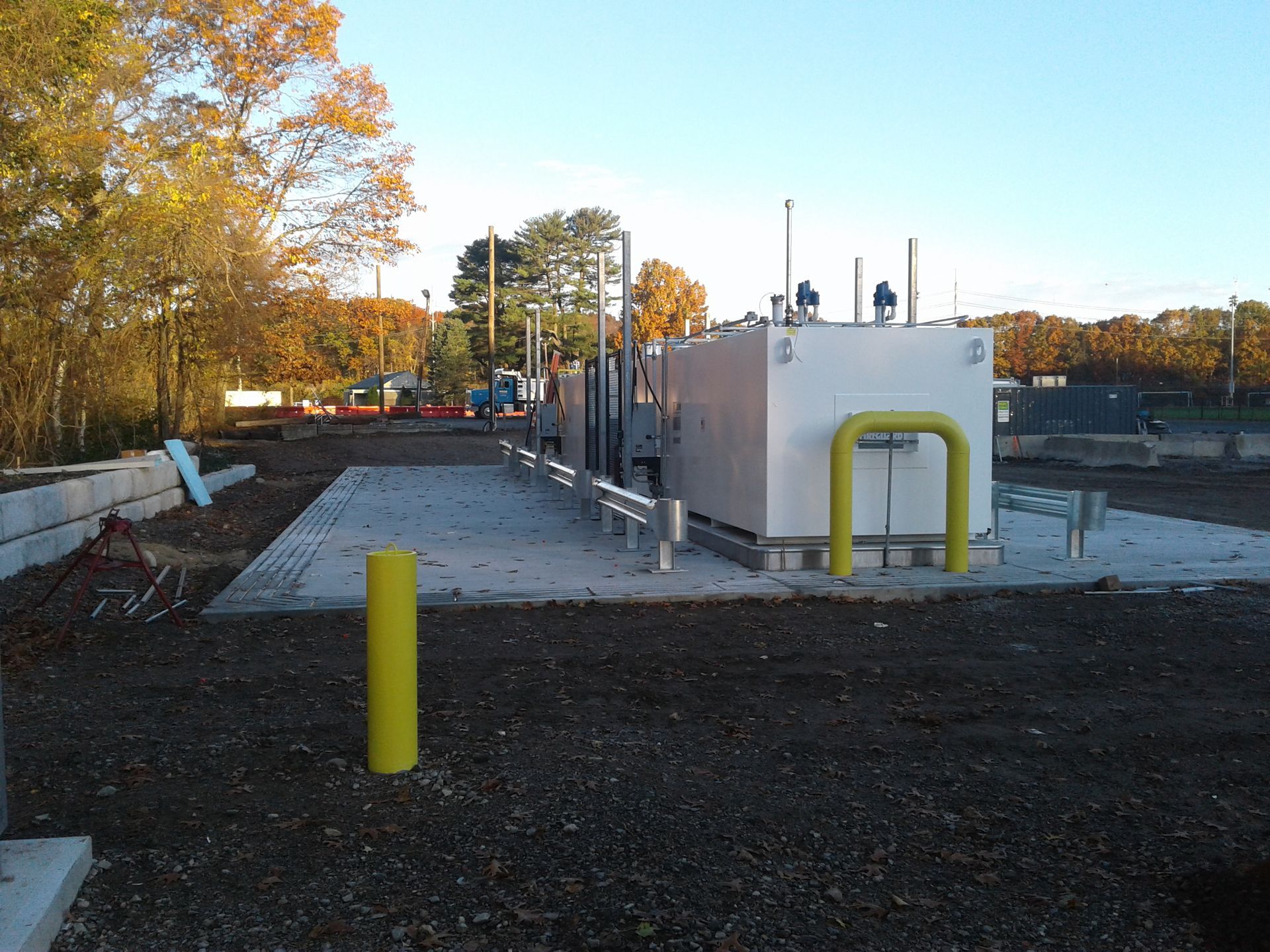 A building with a yellow pipe