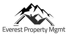 Logo for Everest Property Mgmt, with a mountain silhouette over a roof shape.
