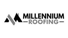 Logo for Millennium Roofing: Black and gray stylized letter