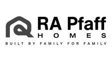 Logo for RA Pfaff Homes: grey house icon with text