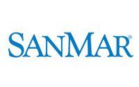 The logo for SanMar in a blue font on a white background.