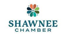 Shawnee Chamber logo. Flower graphic above teal text on white background.