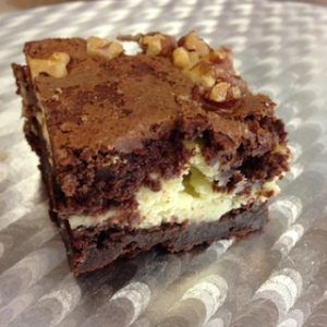A close up of a piece of brownie on a plate