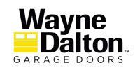 Wayne Dalton logo: Black text with a yellow garage door graphic; 