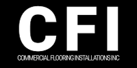 The logo for cfi commercial flooring installations inc is white on a black background.