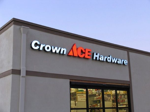 The front of a crown ace hardware store