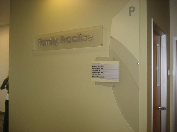 There is a sign on the wall that says family practice.