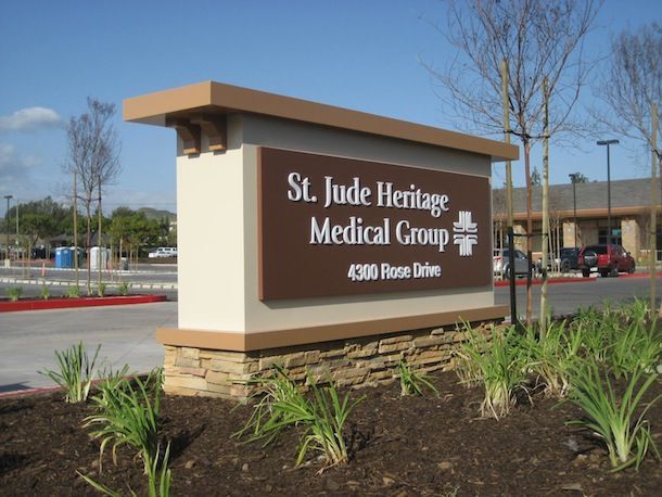 A st. jude heritage medical group sign in front of a building