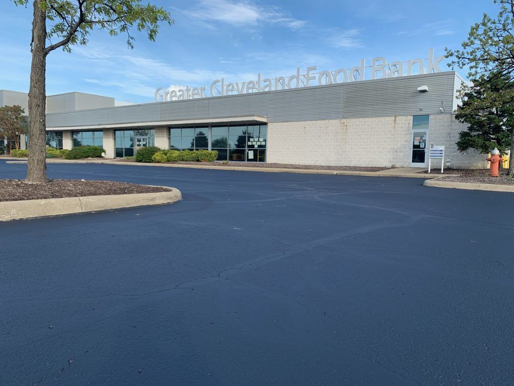 A large building with the word greater cleveland written on it
