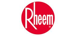 Rheem logo: white text on red circle.