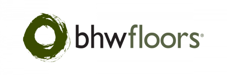 A logo for bhw floors with a green circle in the middle.