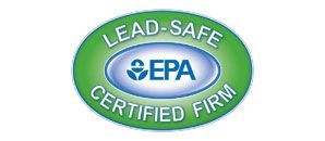 Lead-Safe EPA Certified Firm seal with green and blue oval, white text.