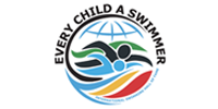 Logo featuring a stylized swimmer and a globe inside a circle with the text 