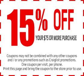 15% OFF Your $75 or More Purchase