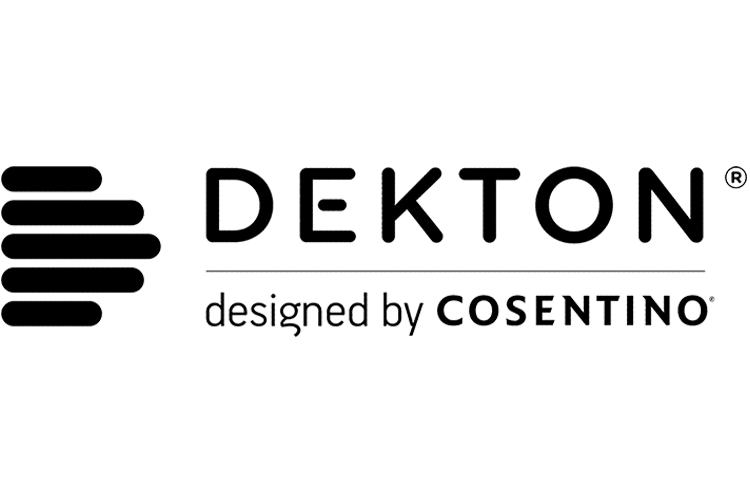 Dekton logo, black text and symbol, 