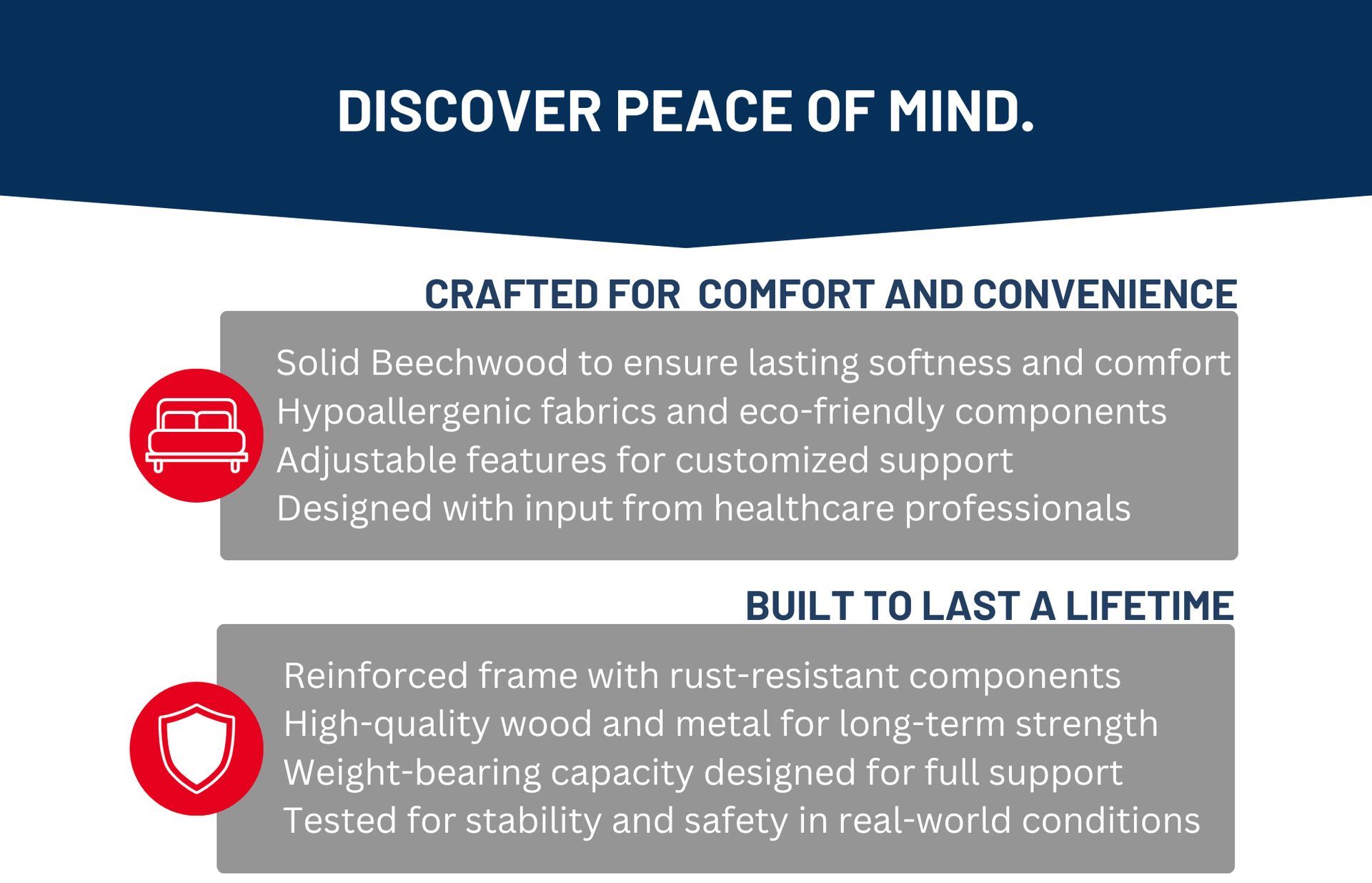 An advertisement promoting a product with features for comfort and durability. 