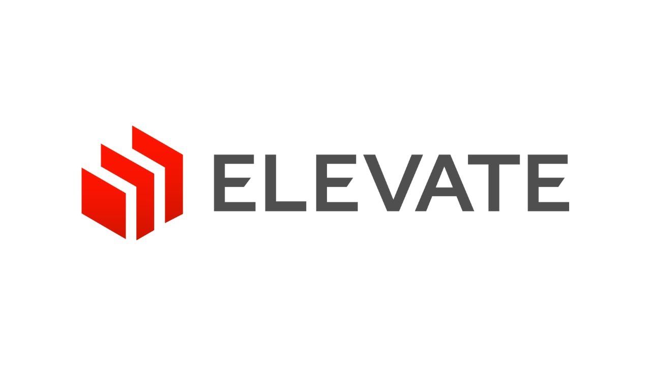 Red and white stacked blocks logo next to the word ELEVATE in gray.