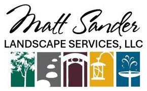 Matt Sander Landscape Services, LLC logo with stylized landscape icons in green, gray, maroon, yellow, and blue