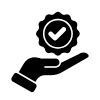 Black hand holding a badge with a checkmark icon