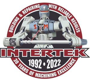 Logo: Robot holding metal bar,