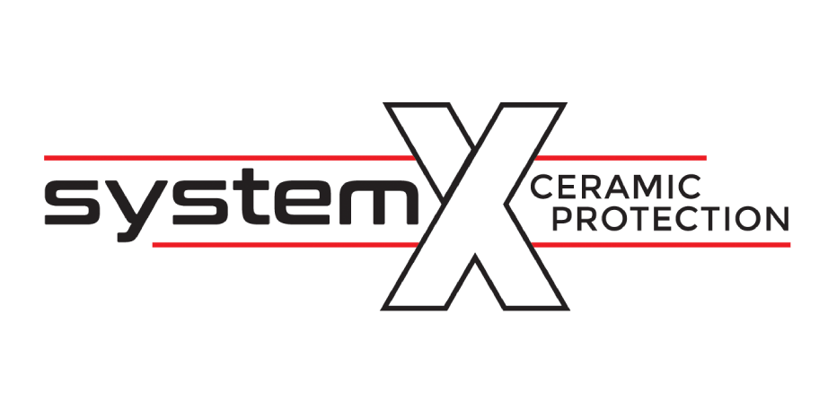 System X Ceramic Protection logo in black and red with a large stylized X