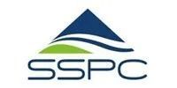 SSPC logo with a blue triangular roof and green swoosh above black lettering