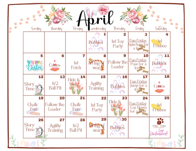 April floral calendar with handwritten dates and pastel decorative illustrations on a white background