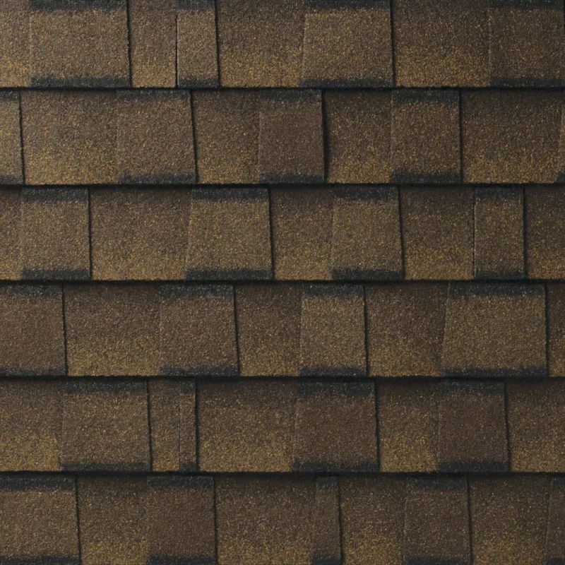 Brown asphalt roof shingles.