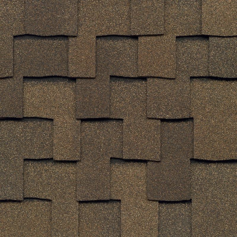 Brown asphalt roof shingles.