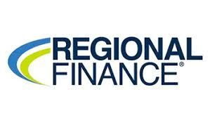 Logo for Regional Finance: Blue and yellow swoosh over the words 