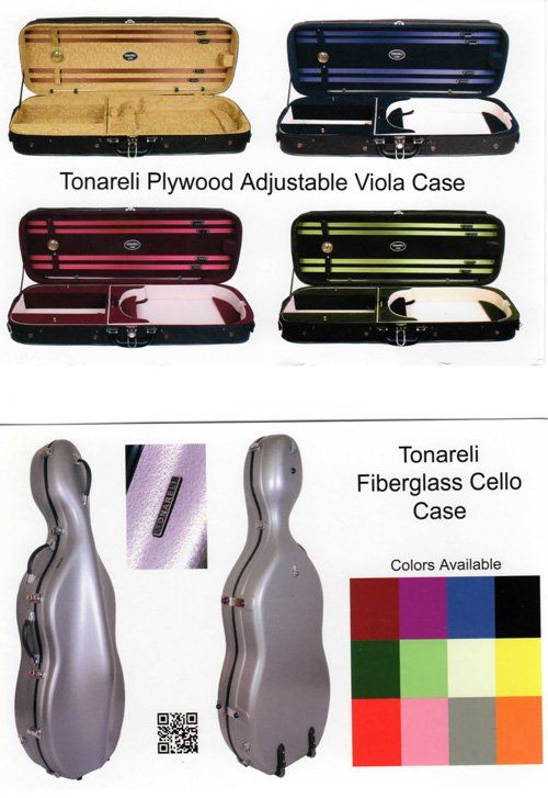 Tonareli Plywood Adjustable Viola Case and Tonareli Figerglass Cello Case