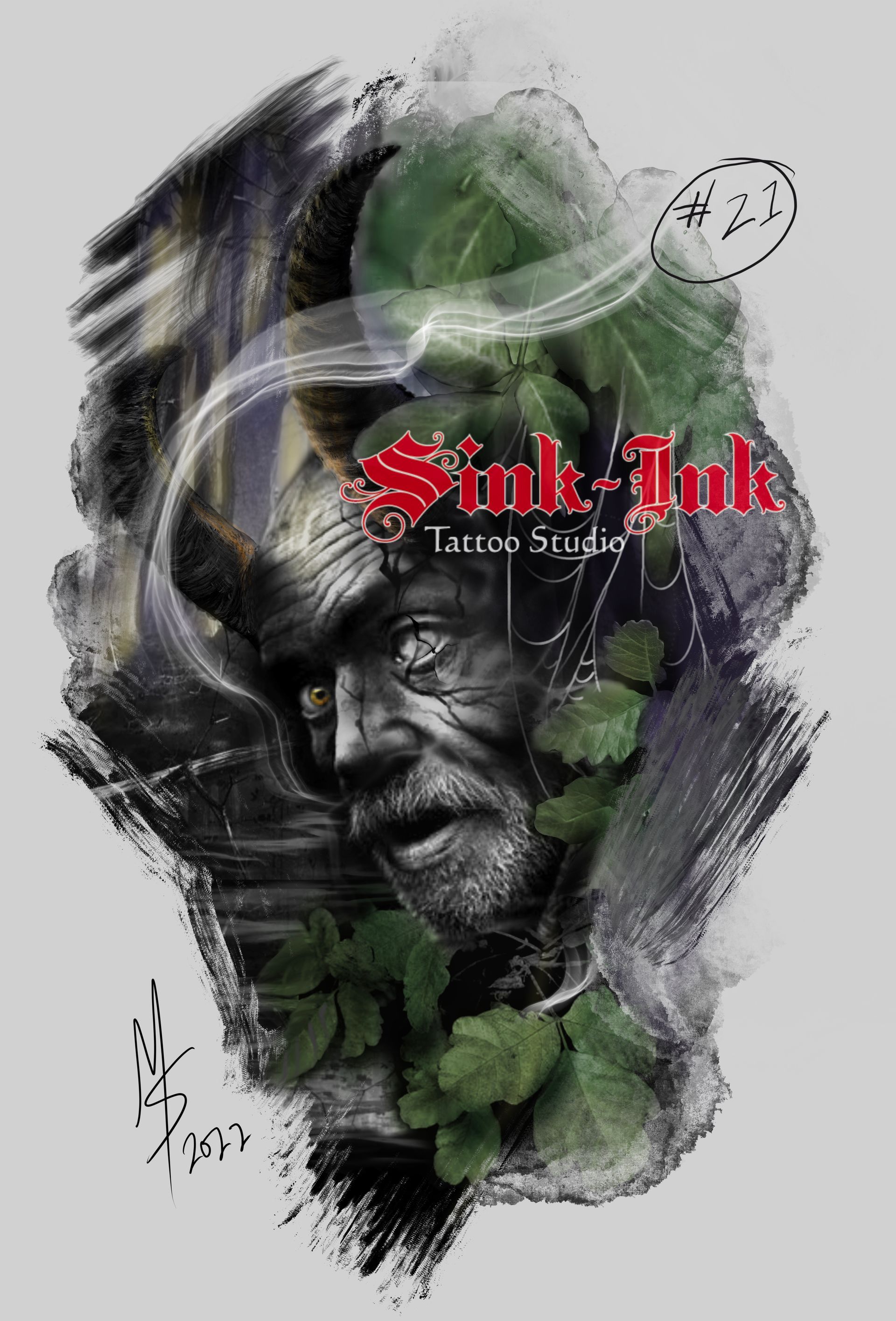 green man, male fee, fae, abstract realism, nature, tattoo design, tattoo, Melissa Sink