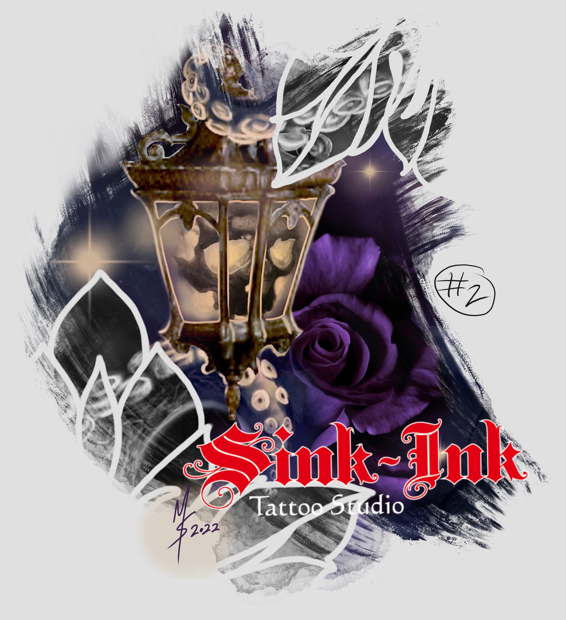 skull, lantern, nautical, octopus, tentacle, rose, tattoo design, Melissa Sink, abstract realism