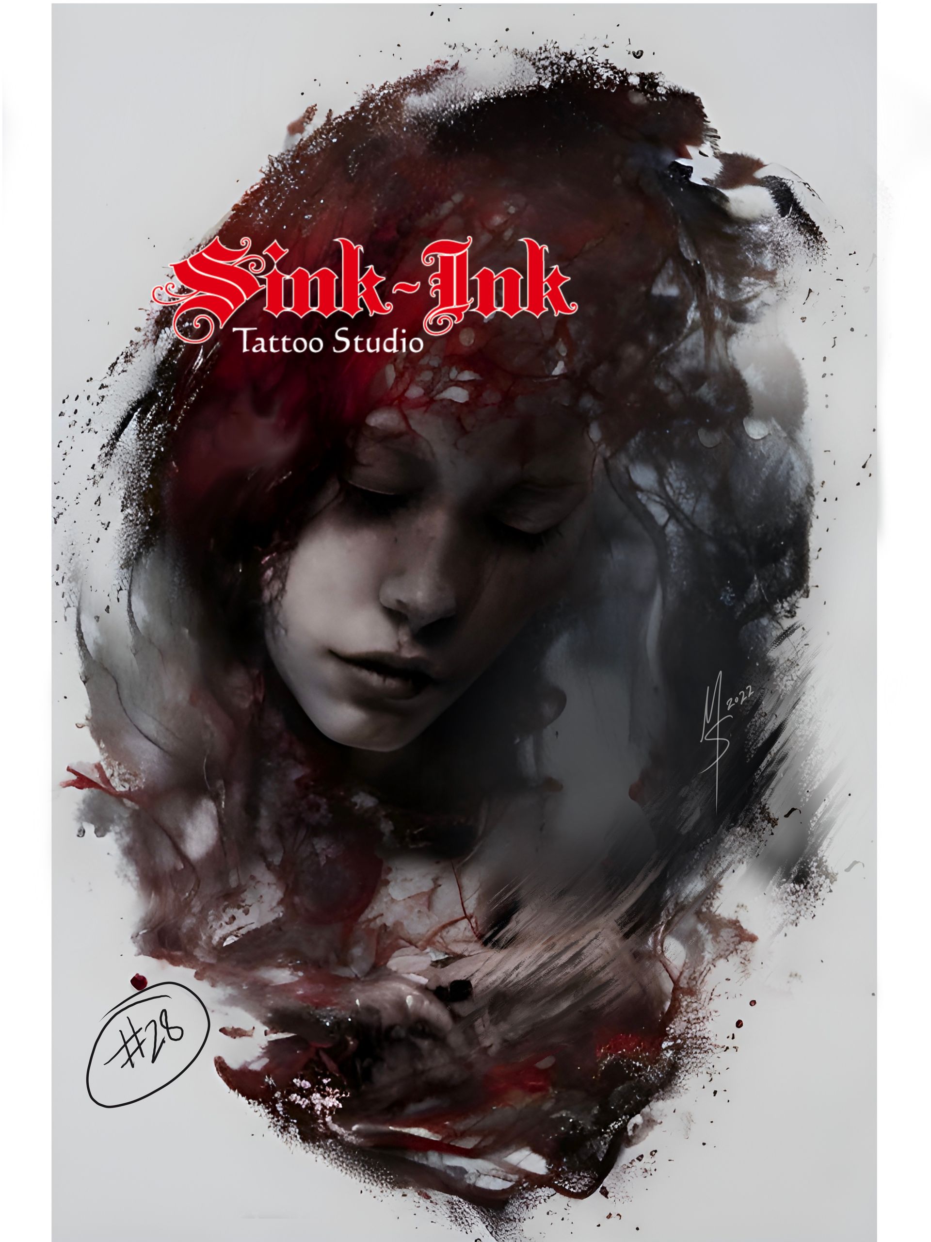 tattoo, tattoo design, lady face, dark art, abstract realism, Melissa Sink