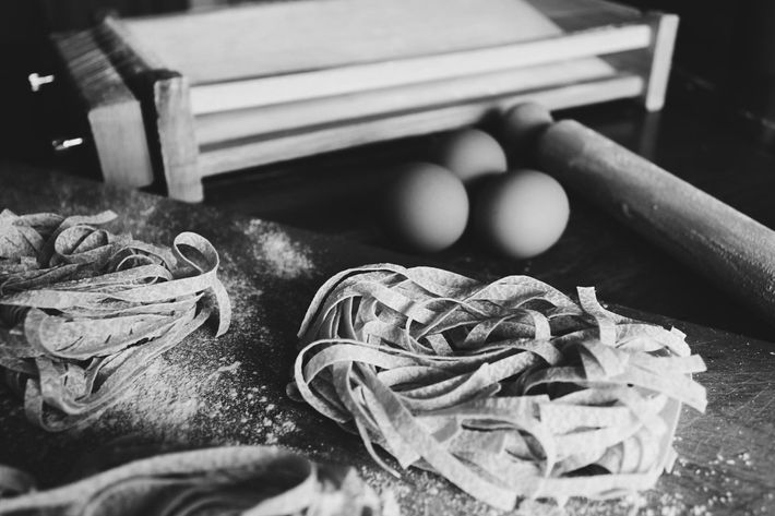 black and white photo of pasta