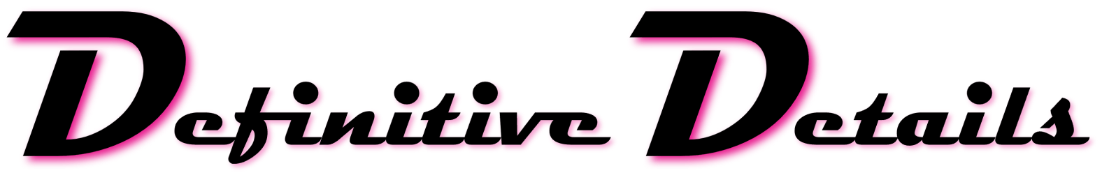 Definitive Details logo, black text with pink shadow.