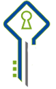 Blue and green key-shaped logo with a keyhole; gray key shaft.