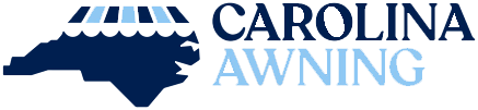 Carolina Awning logo with blue awning graphic and navy text on a white background