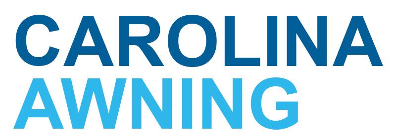 Carolina Awning logo with blue &ldquo;CAROLINA&rdquo; and light blue &ldquo;AWNING&rdquo; text on white background