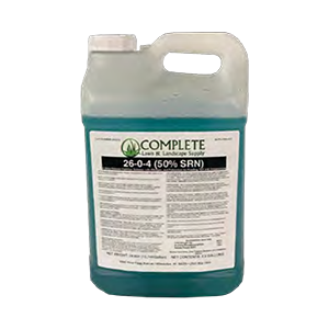 A gallon of srn fertilizer on a white background.