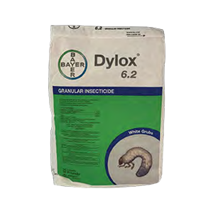 A bag of dylox 6.2 granular insecticide on a white background.