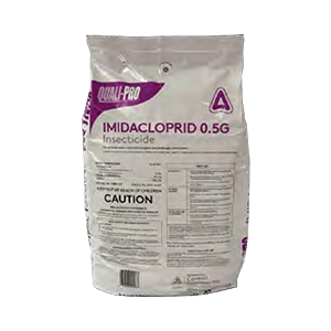 A bag of imidacloprid 0.5g insecticide on a white background.