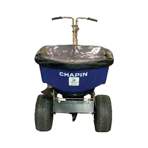 A blue chapin spreader is sitting on a white surface.