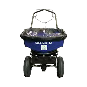 A blue chapin spreader is sitting on a white surface.