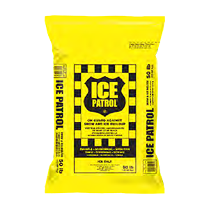 A yellow bag of ice patrol on a white background