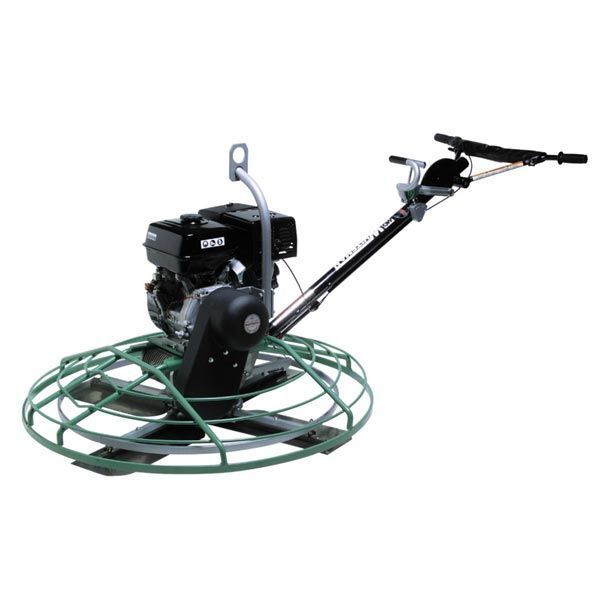 Power concrete finishing machine with protective cage, handle.