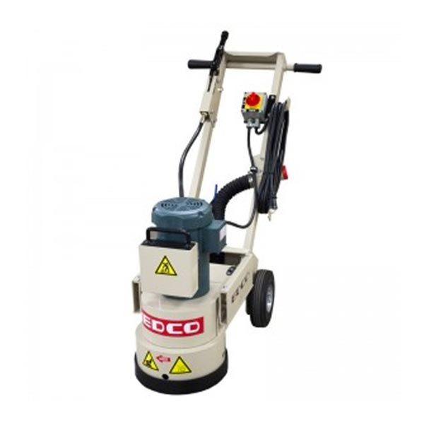 Floor grinder machine, beige and teal, with black handles and wheels.