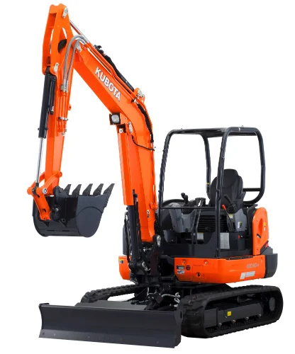 Orange Kubota mini excavator with a black bucket.