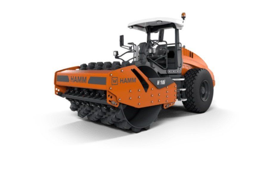 Orange HAMM B110 soil compactor.