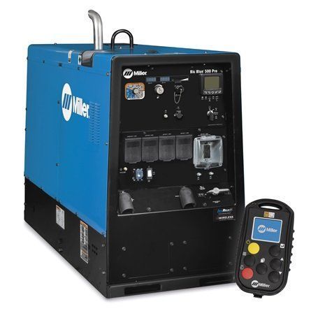 Blue and black Miller Big Blue 350 Pro welder with remote control.